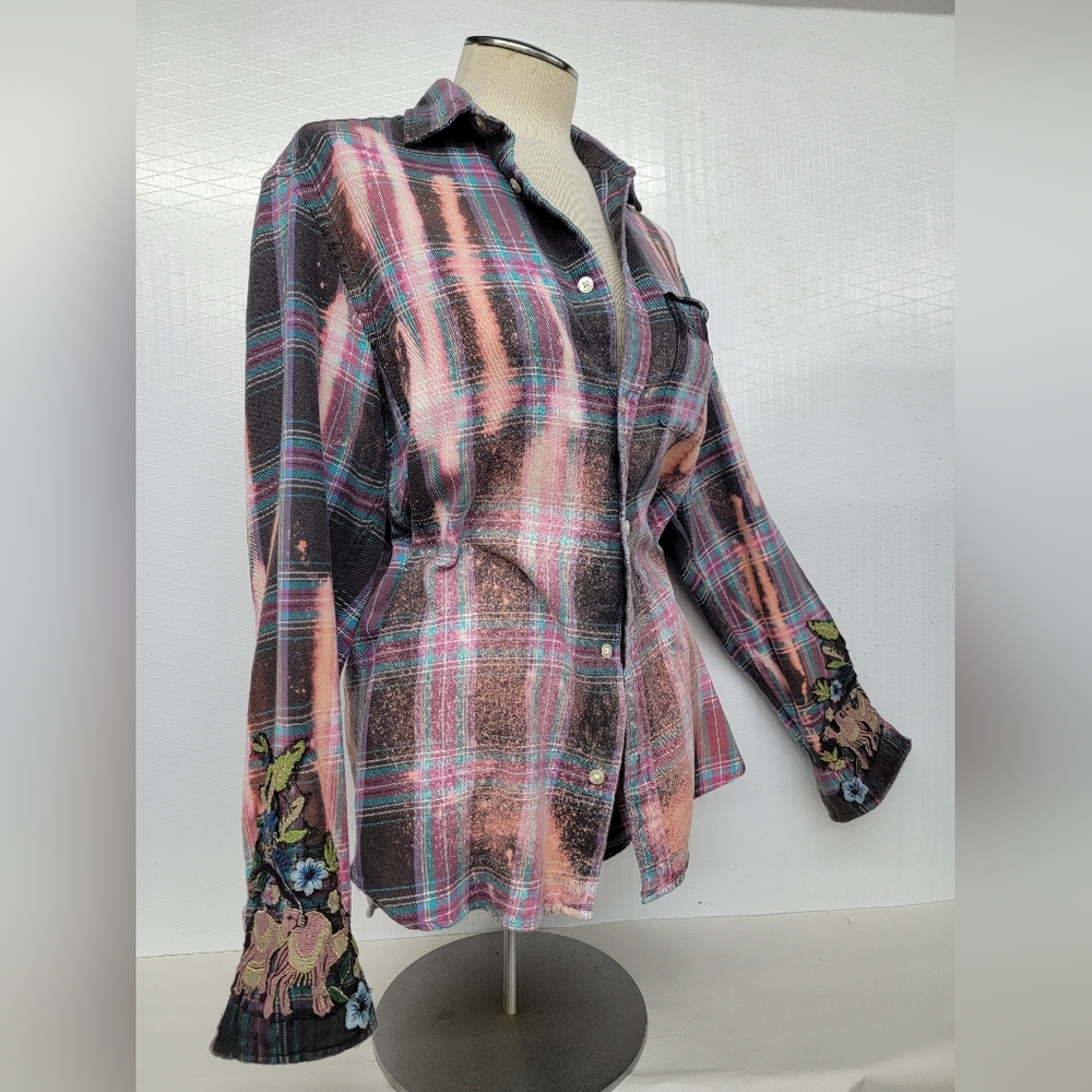 Pat Benatar Upcycled Rock Band Flannel - Picture 2 of 12